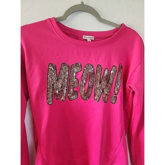 Juicy Couture Womens Small Pink Meow Sequined Pullover Top Sweatshirt Cat - Picture 2 of 4